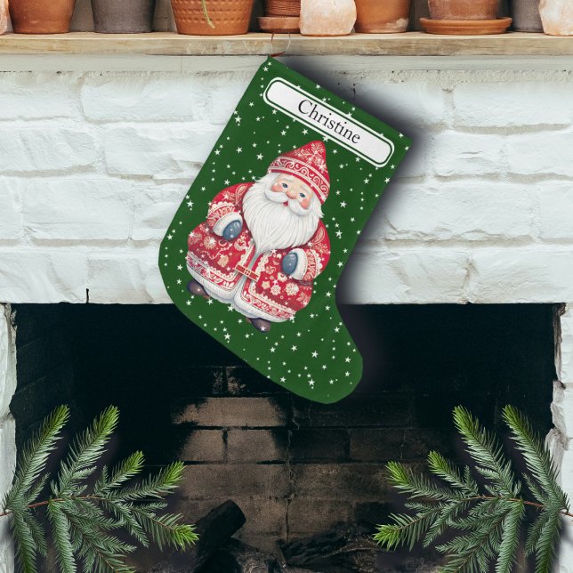 Meia De Natal Grande Scandinavian Folk Santa Claus - Nome (Criador carregado)