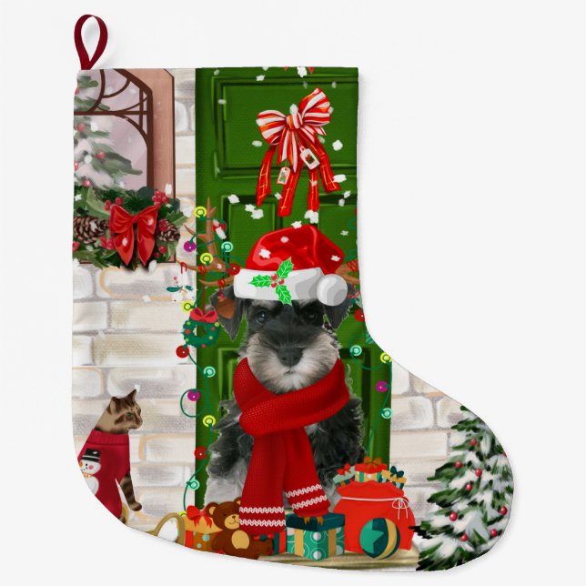 Meia De Natal Grande Schnauzer Dog Christmas (Frente)