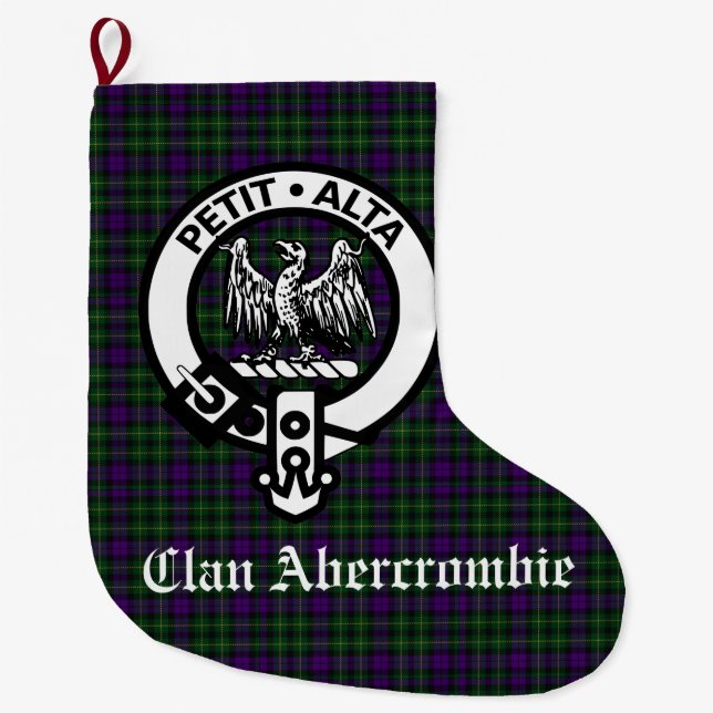 Meia De Natal Grande Scottish Clan Abercrombie Crest & Tartan (Frente)