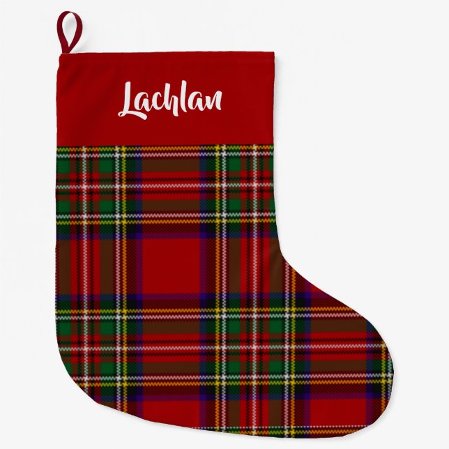 Meia De Natal Grande Scottish Royal Stewart Tartan Custom (Red Top) (Frente)