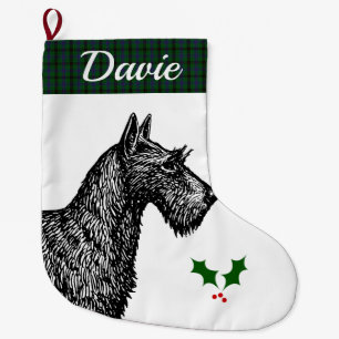 Meia De Natal Grande Scottish Terrier com o Tartan de Davidson do clã