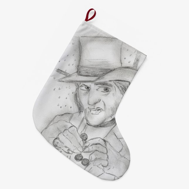 Meia De Natal Grande Scrooge em Preto e Branco (Frente (Pendurada))