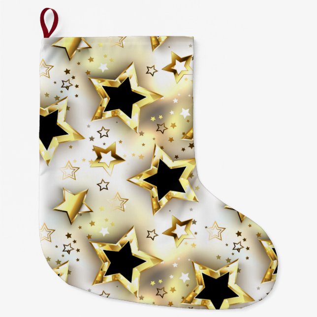 Meia De Natal Grande Sem costura leve com estrelas douradas (Frente)