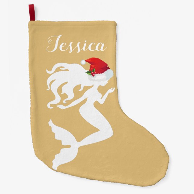 Meia De Natal Grande Sereia com a reserva de Santa Hat (Frente)