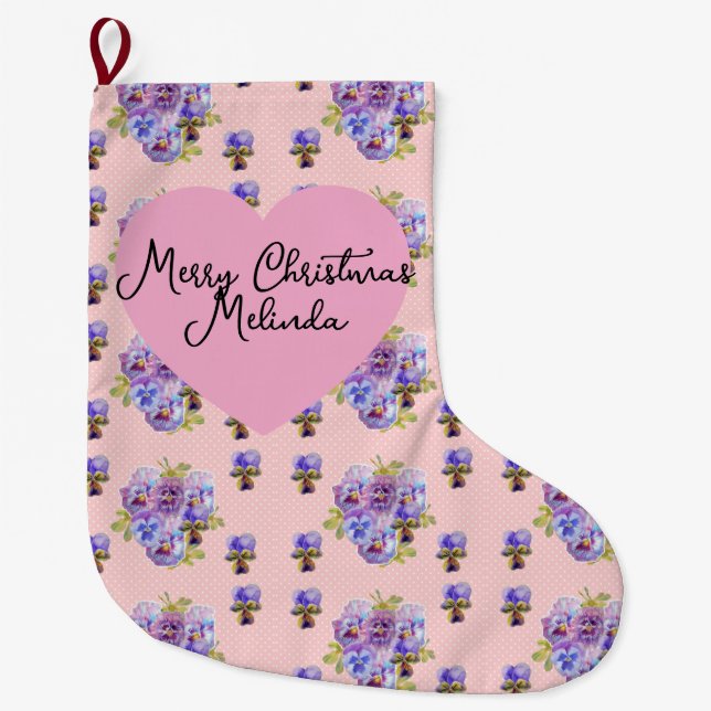 Meia De Natal Grande Shabby Floral Pastel Blue Christmas Girls Name (Frente)