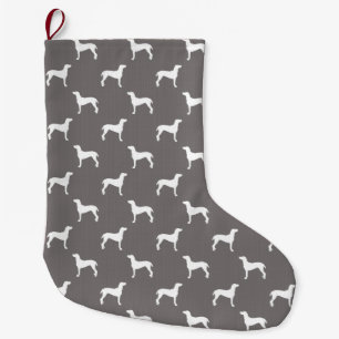 Meia De Natal Grande Silhuetas brancas de Weimaraner no cinza