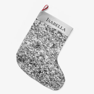 Meia De Natal Grande Silver Glitzy Sparkle Glitter Name
