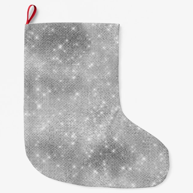 Meia De Natal Grande Silver Sparkle (Frente)