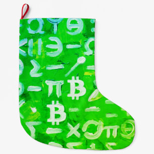 Meia De Natal Grande Símbolos do Bitcoin (Lucro Brilhante Verde - 3)