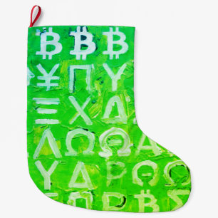 Meia De Natal Grande Símbolos do Bitcoin (Lucro Brilhante Verde - 7)
