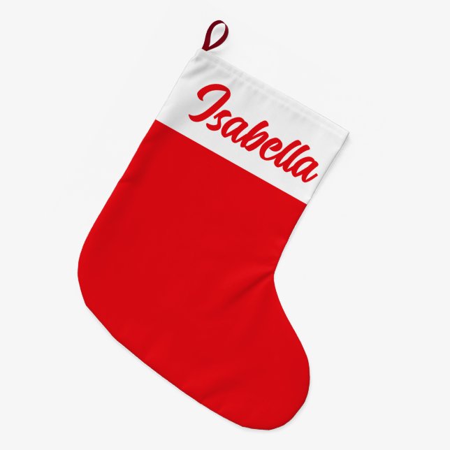 Meia De Natal Grande Simples Moderno Feliz Natal Vermelho e branco (Frente (Pendurada))