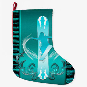 Meia De Natal Grande Snowboarding, Snowboarder com elementos florais