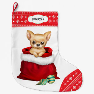 Meia De Natal Grande Snowflake Border Chihuahua Puppy Gift Surpresa
