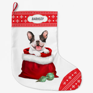 Meia De Natal Grande Snowflake Border French Bulldog Surpresa