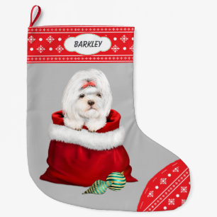Meia De Natal Grande Snowflake Border Shih Tzu Gift Surpresa