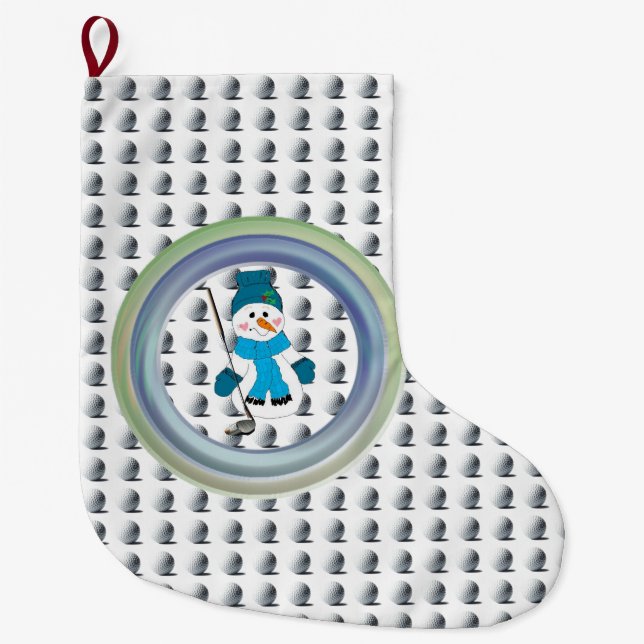 Meia De Natal Grande Snowman Golfer Seasonal Swing (Frente)