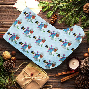 Meia De Natal Grande Snowman Snowflakes Poinsettia