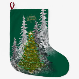 Meia De Natal Grande  Snowy Forest Christmas Tree Christmas Stockings 