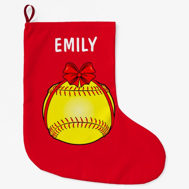 Meia De Natal Grande Softball amarrado com um arco (Frente)