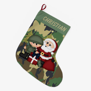 Meia De Natal Grande Soldado Militar e Papai Noel Personalizados