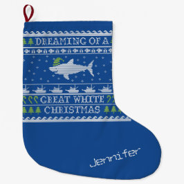 Meia De Natal Grande Sonho Personalizado de Azul-Excelente-Branco