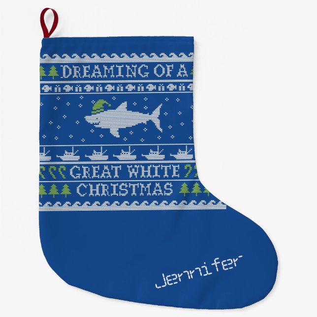 Meia De Natal Grande Sonho Personalizado de Azul-Excelente-Branco (Frente)