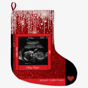 Meia De Natal Grande Sonograma feliz de Natal bebê chegando em breve