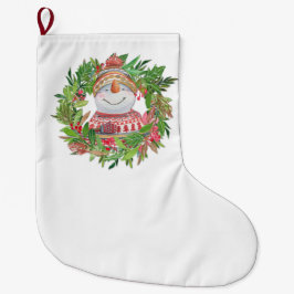 Meia De Natal Grande Sorriso Snowman Wreath Natal