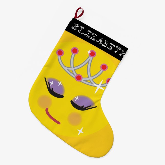 Meia De Natal Grande Sparkly Princess Emoticon (Frente (Pendurada))
