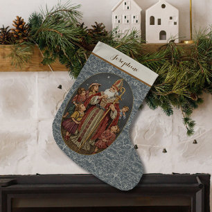 Meia De Natal Grande St. Nicholas Antigo com Crianças Bordado