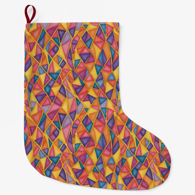 Meia De Natal Grande Stained Glass Effect Rainbow Christmas Stocking (Frente)