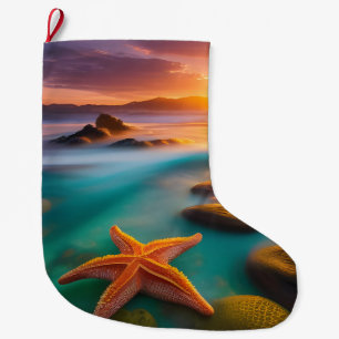 Meia De Natal Grande Starfish na praia no Dawn