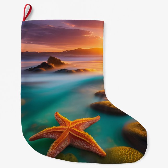 Meia De Natal Grande Starfish na praia no Dawn (Frente)