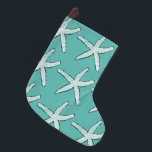 Meia De Natal Grande Starfish Patterin Beach Coastal Teal Blue Christma<br><div class="desc">Projetado com padrões de estrelas-do-mar em fundo azul lacrimogêneo. Você pode mudar a cor de fundo como quiser.</div>