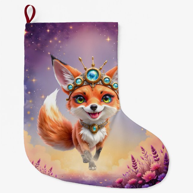 Meia De Natal Grande Starlit Fox of the Moonlit Meadows.  (Frente)