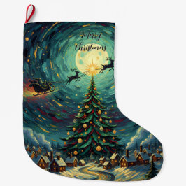 Meia De Natal Grande Starry Night Christmas Stocking Double-Sided Santa