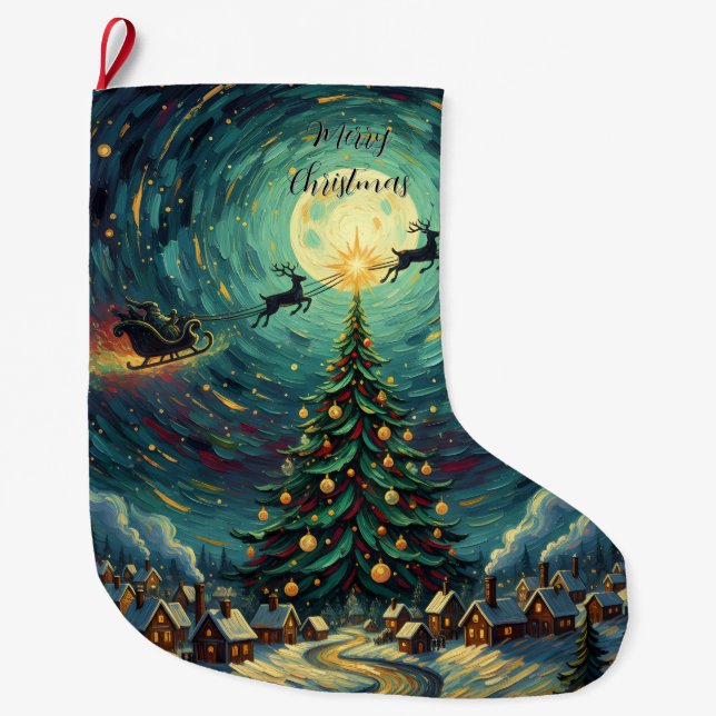 Meia De Natal Grande Starry Night Christmas Stocking Double-Sided Santa (Frente)