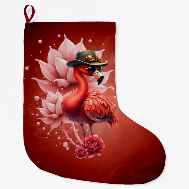 Meia De Natal Grande Steampunk Flamingo - Trabalho de arte Digital Fant (Frente)