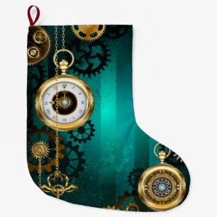 Meia De Natal Grande Steampunk Jewelry Watch em um fundo verde