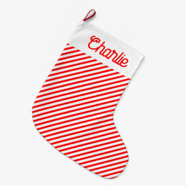 Meia De Natal Grande Stripes Vermelhas e Brancas Personalizadas