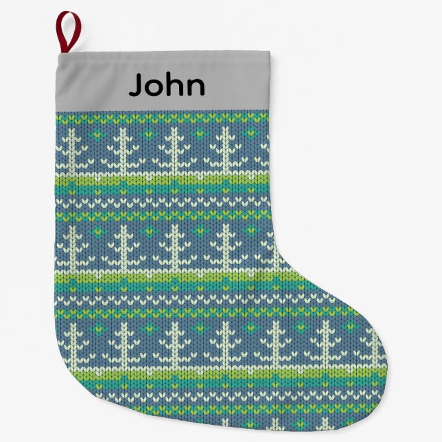 Meia De Natal Grande Suéter de malha verde personalizado (Frente)