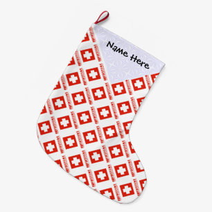 Meia De Natal Grande Suíça Bandeira Suíça Revestida Personalização Pret