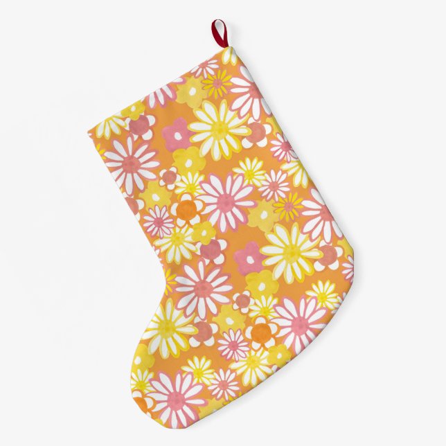 Meia De Natal Grande Summer Daisies Stocking (Verso (Pendurada))