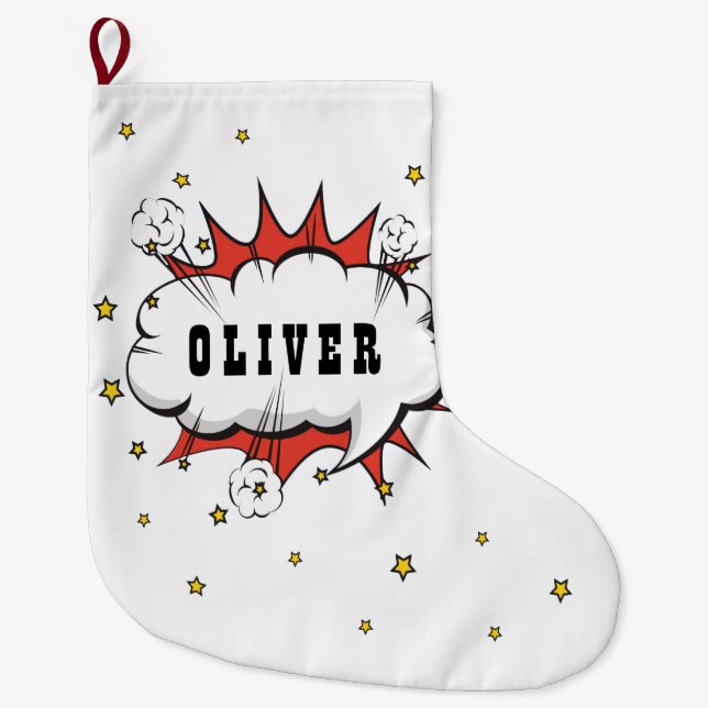 Meia De Natal Grande Super Herói Fala Bússola Fala Física Nome Grande C (Frente)