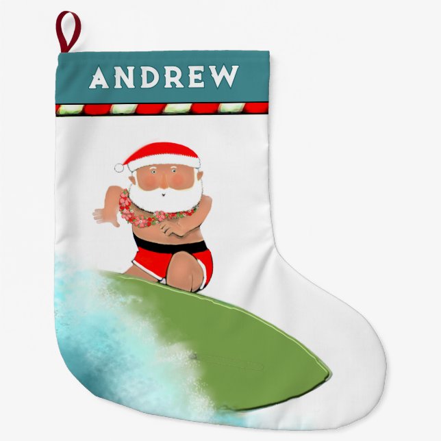 Meia De Natal Grande Surfando no Havaí (Frente)