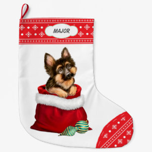 Meia De Natal Grande Surpresa do German shepherd de Borda do Floco de N