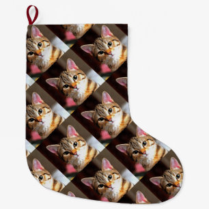 Meia De Natal Grande Tabby Artístico Cat Kitten Retrato