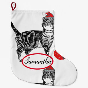 Meia De Natal Grande Tabby Black and White Cat Cats
