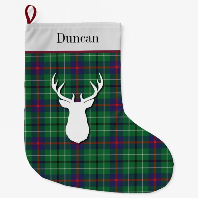Meia De Natal Grande Tartan Clan Duncan Green Purple Personalizado (Frente)