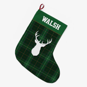 Meia De Natal Grande Tartan Deer Xadrez Walsh Personalizado